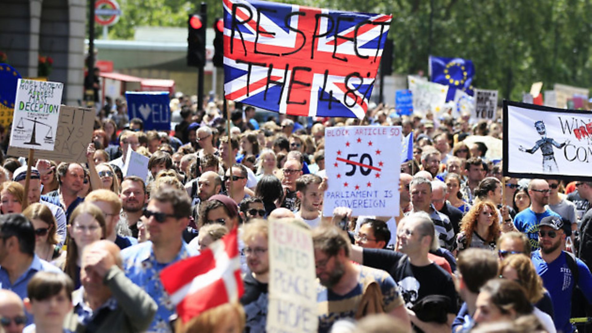 Remain supporters near Park Lane in London, as they take part in the March for Europe rally to Parliament Square to show their support for the European Union in the wake of Brexit. - Credit: PA Wire/PA Images