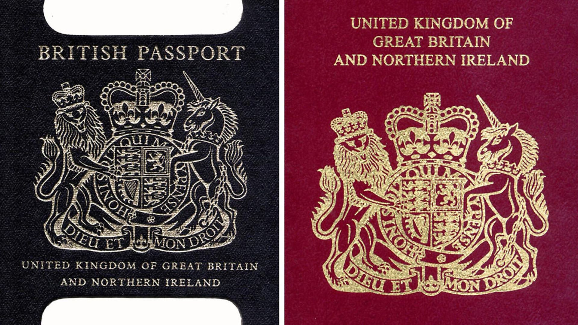 Composite picture of the former British Passport (left) and the current version (right). Picture: PA Politics. - Credit: PA