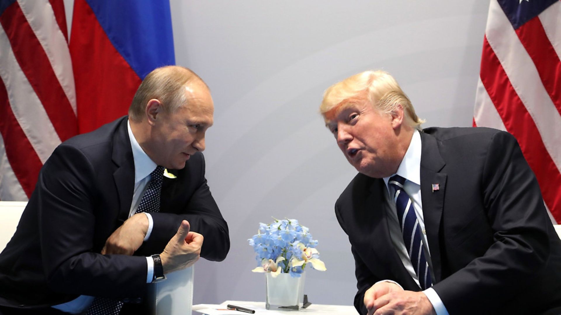 Vladimir Putin and Donald Trump at their meeting in Hamburg last year. Picture: PA - Credit: Zuma Press/PA Images