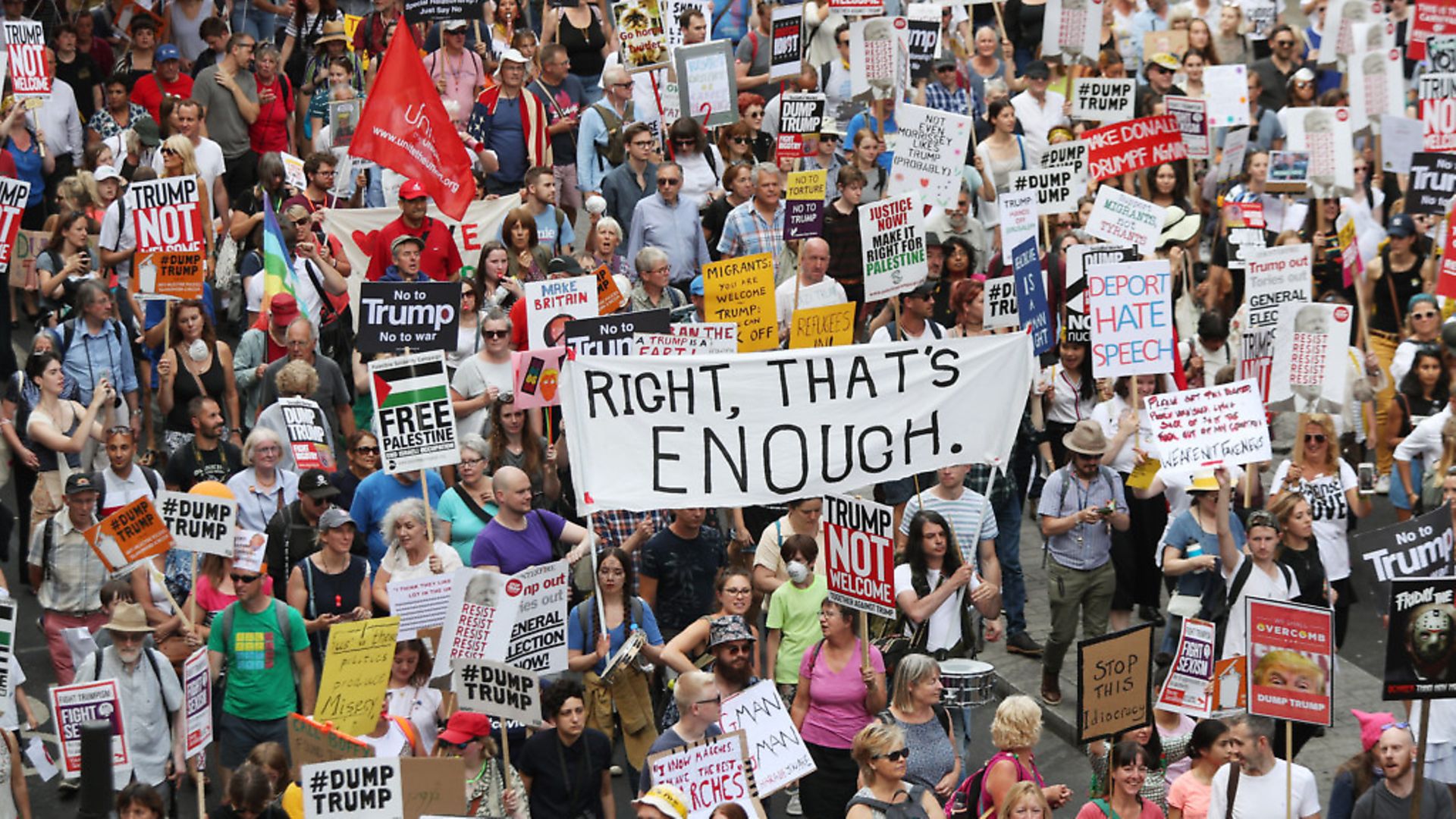 Protesters against Donald Trump in London on Friday 13 July. Photograph: PA/Yui Mok - Credit: PA