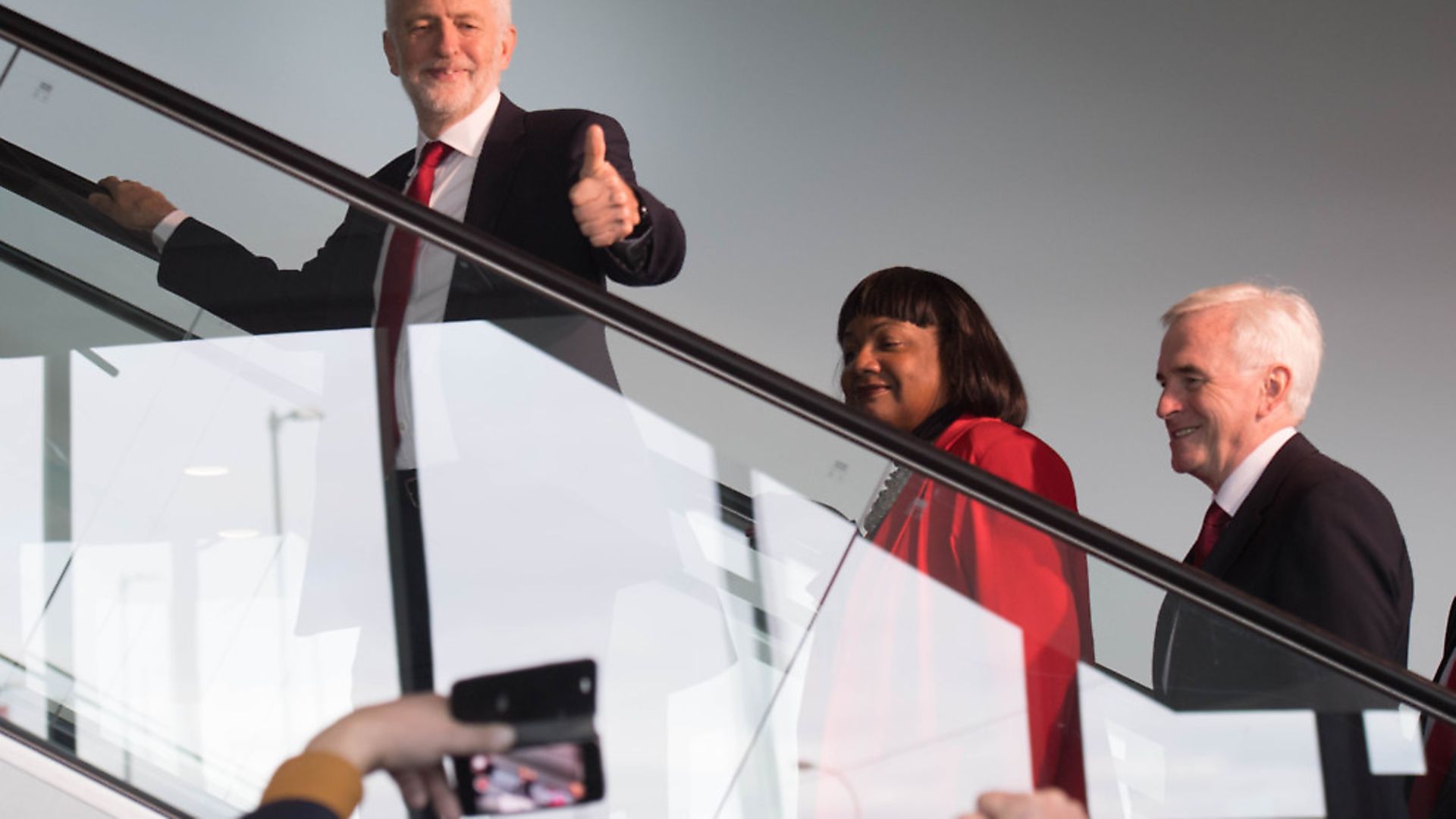 Jeremy Corbyn, Diane Abbott and John McDonnell at Labour Party conference. Photograph: Stefan Rousseau. - Credit: PA Wire/PA Images