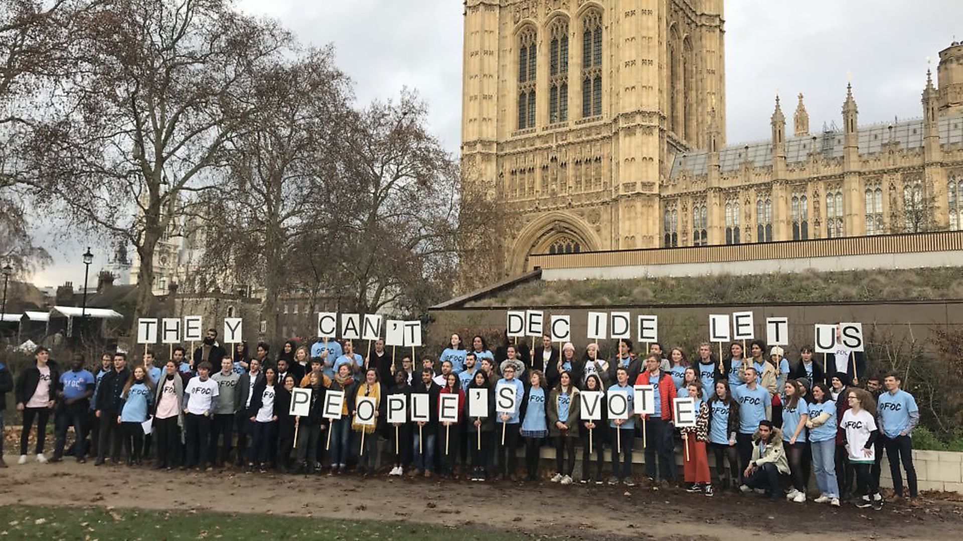 They can't decide - let us. People's Vote campaigners from Our Future Our Choice and For our Future's Sake outside the Houses of Parliament. Photograph: Our Future Our Choice. - Credit: Archant