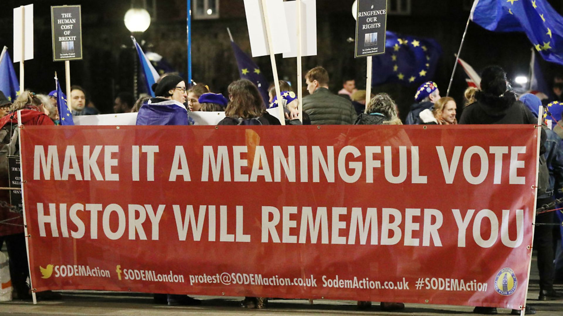 Anti-Brexit campaigners outside the Houses of Parliament. Photograph: PA Wire. - Credit: PA