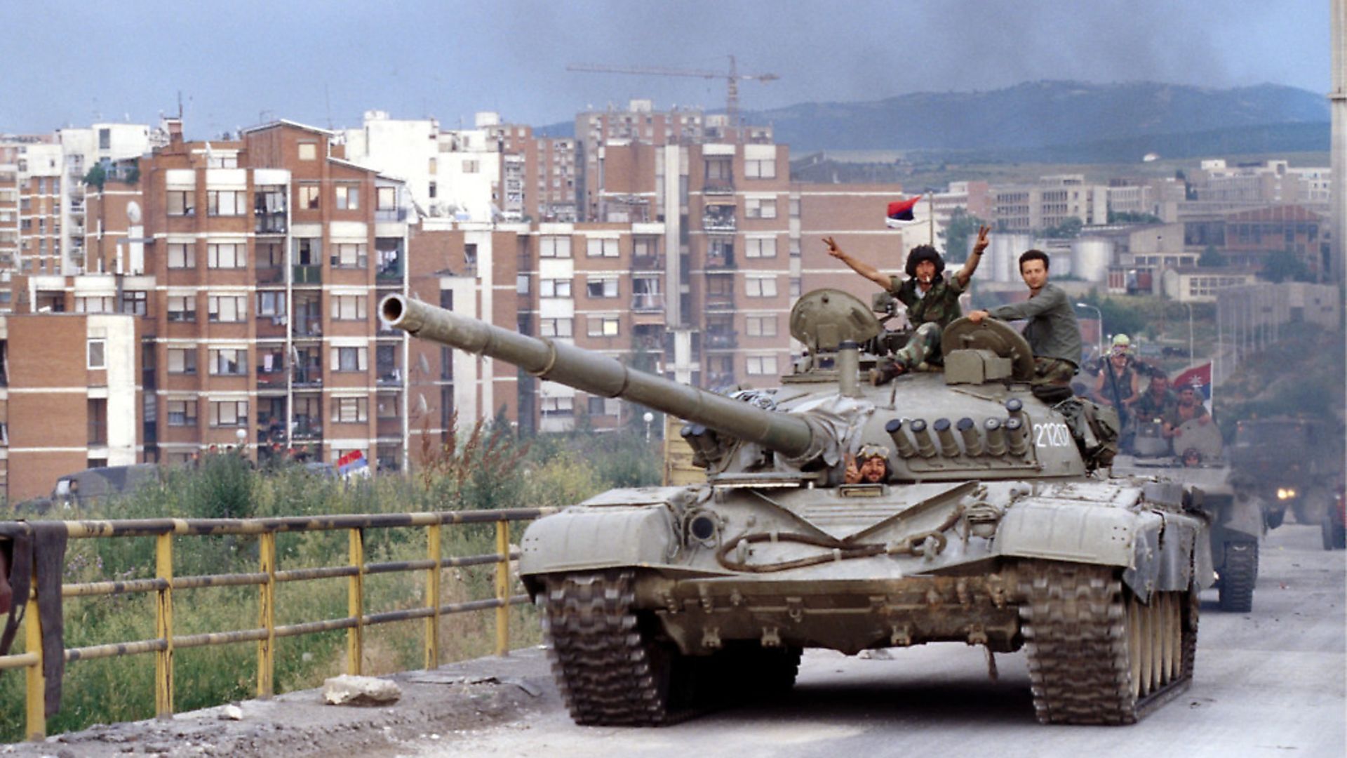 Serb forces withdraw from Pristina, June 1999. Photo: MERILLON/Gamma-Rapho via Getty Images. - Credit: Gamma-Rapho via Getty Images