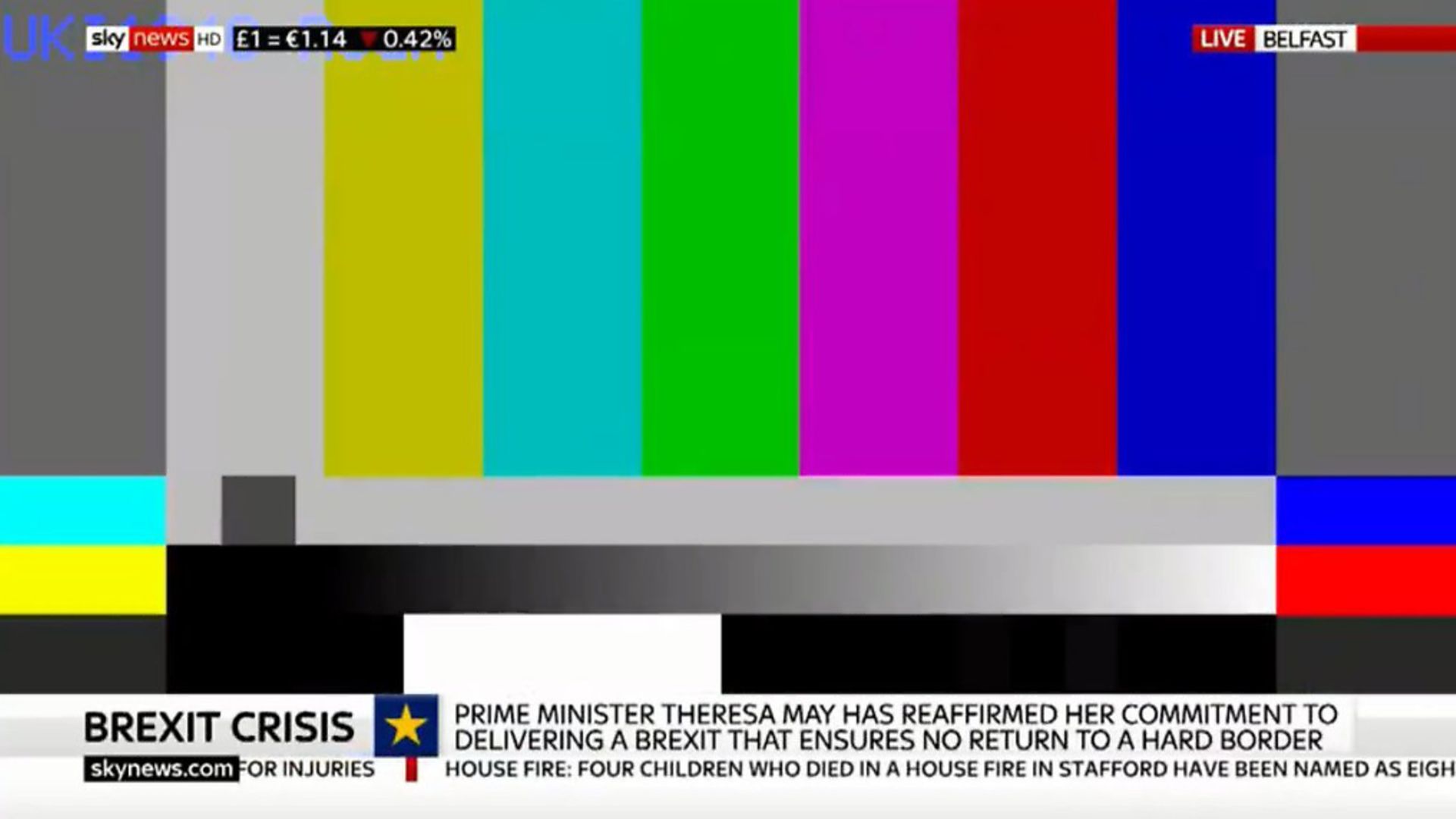 Mays speech suffers from technical faults as she tries to argue for technology on Irish border. Photograph: Sky News. - Credit: Archant