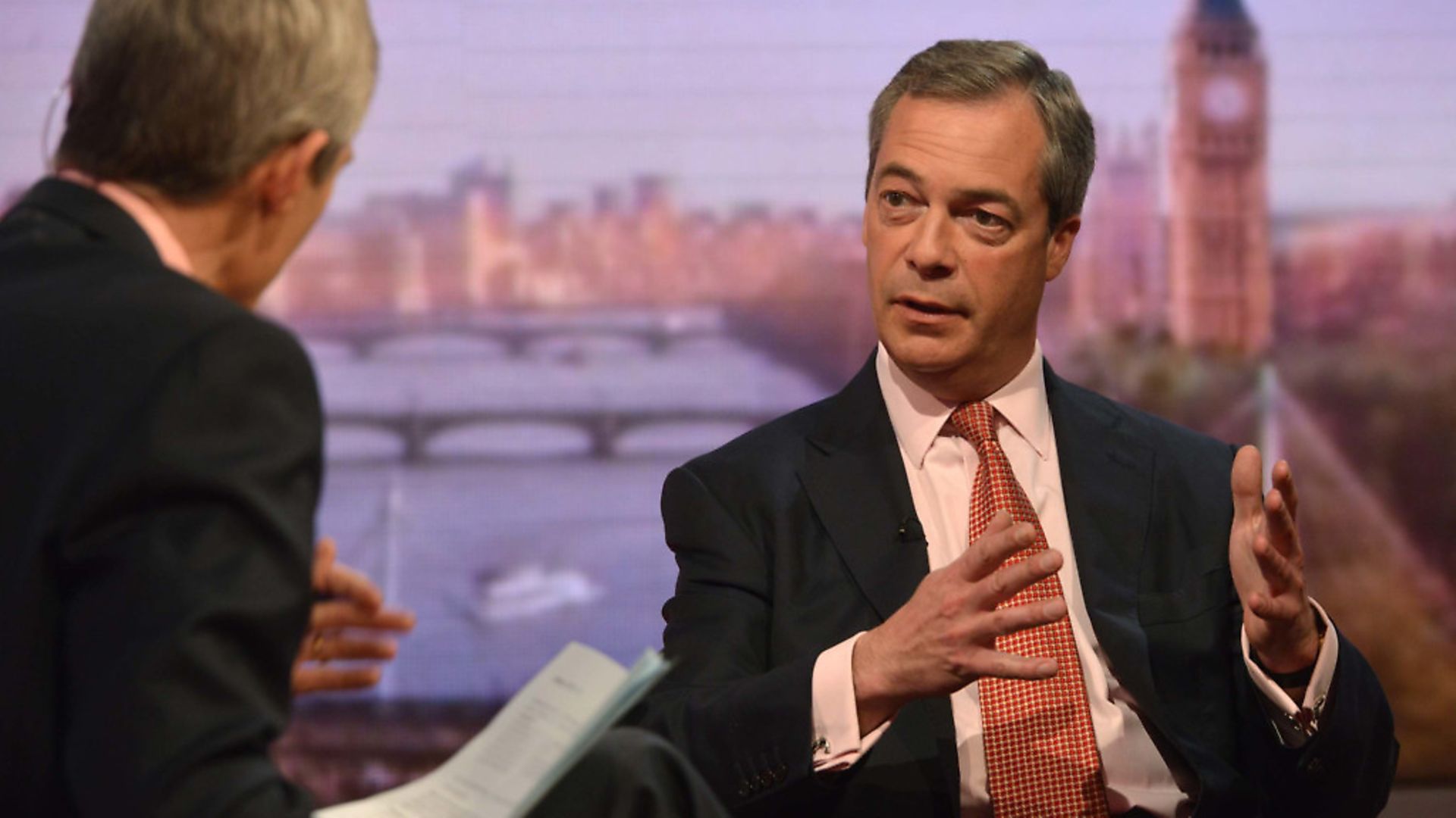 Nigel Farage appears... on the BBC. Photograph: Jeff Overs/BBC. - Credit: PA Archive/PA Images