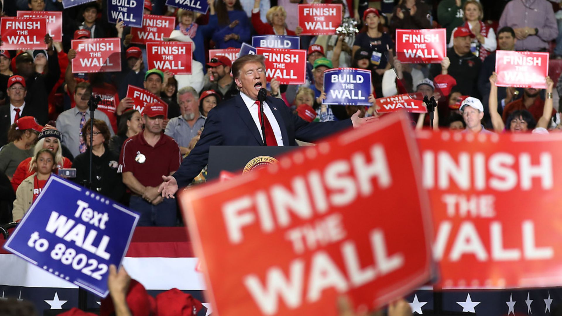 U.S. President Donald Trump speaks during a rally at the  El Paso County Coliseum on February 11, 2019 in El Paso, Texas. (Photo by Joe Raedle/Getty Images) - Credit: Getty Images
