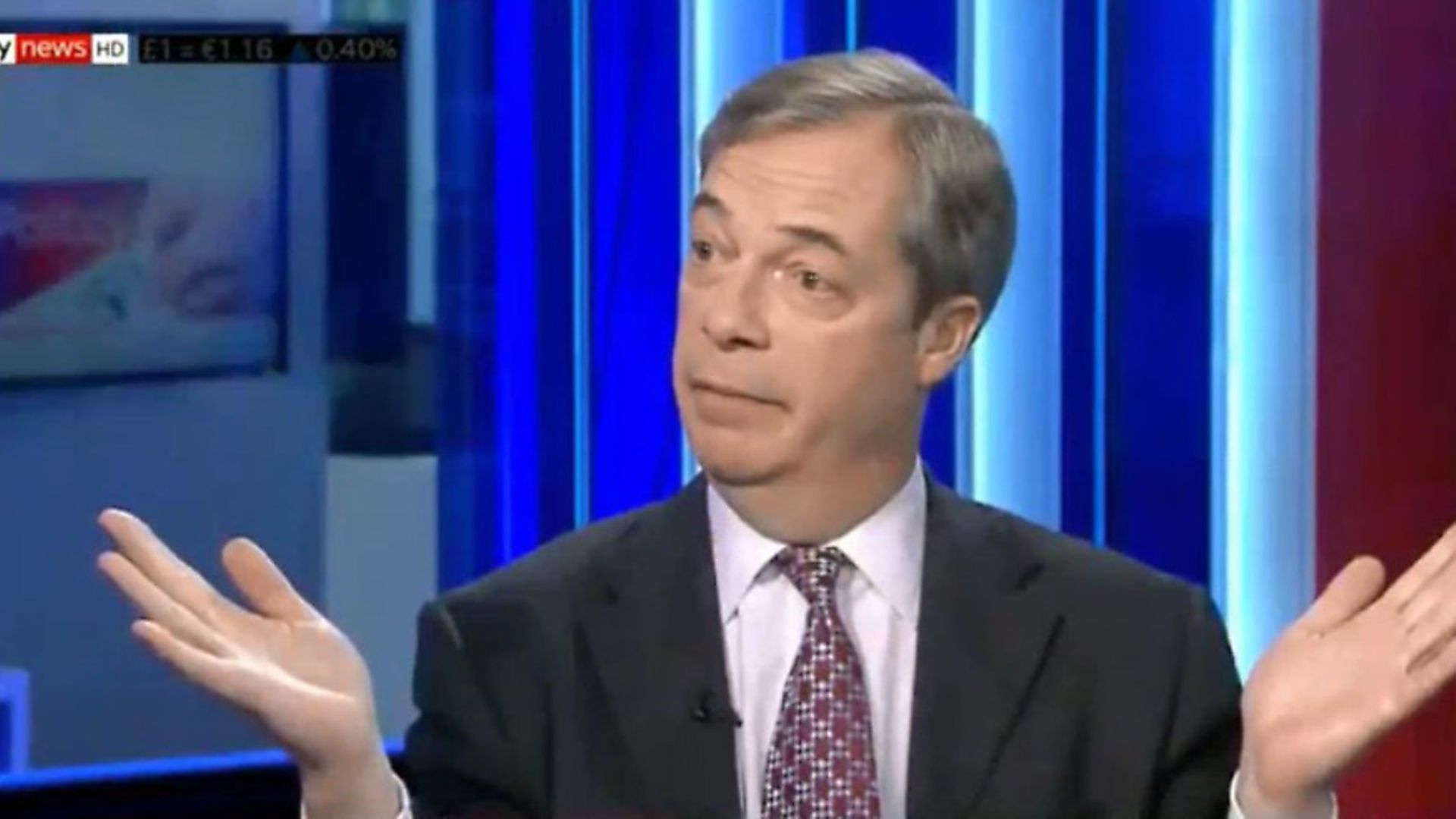 Nigel Farage tells Sky News he would go on holiday during second referendum campaign. Photograph: Sky News. - Credit: Archant