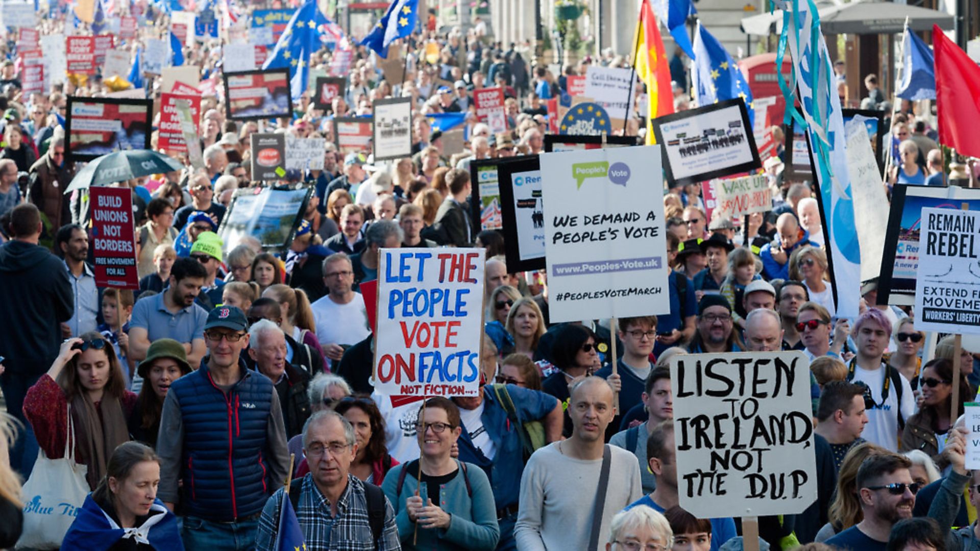 Anti-Brexit campaigners take part in the People's Vote march through central London. (Photograph by Wiktor Szymanowicz / Barcroft Media via Getty Images) - Credit: Barcroft Media via Getty Images
