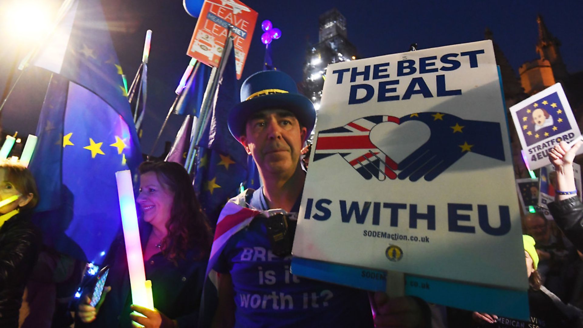 Anti-Brexit demonstrators protest outside the Houses of Parliament in Westminster, London. PRESS ASSOCIATION Photo. Picture date: Wednesday February 27, 2019. See PA story POLITICS Brexit. Photo credit should read: Victoria Jones/PA Wire - Credit: PA