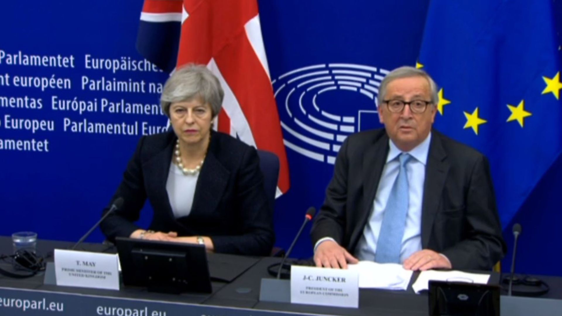 European Commission President Jean-Claude Juncker making a statement, with Prime Minister Theresa May, on Brexit at the European Parliament in Strasbourg. Photograph: PA Wire. - Credit: PA