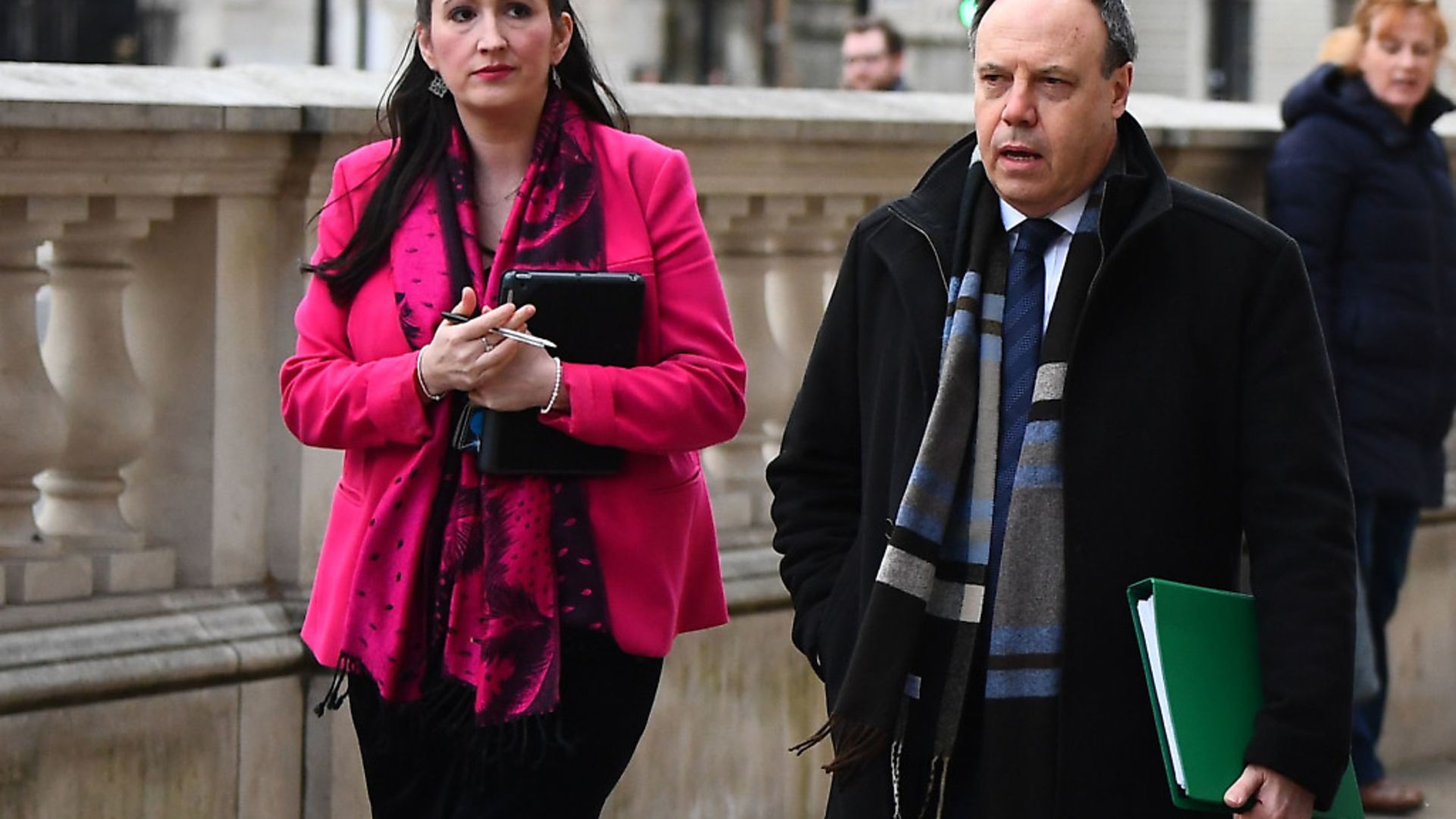DUP delegation including Emma Little Pengelly and deputy leader  Nigel Dodds arriving at the Cabinet Office. Photograph: Victoria Jones/PA Wire - Credit: PA
