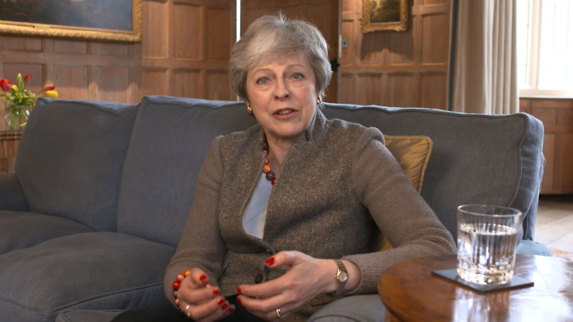 Theresa May defending her decision to hold cross-party talks with Labour in a video message filmed at her Chequers country retreat.  Photograph: Downing Street/PA Wire. - Credit: PA