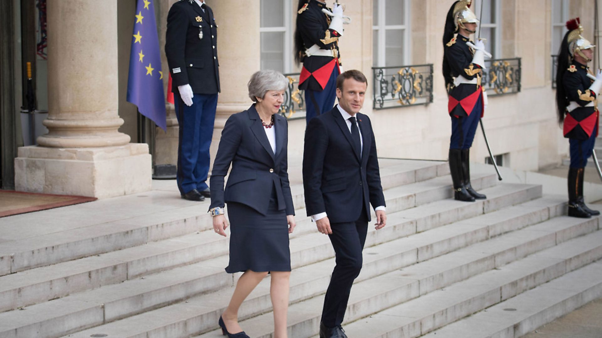 Prime Minister Theresa May with French President Emmanuel Macron leaves after Brexit talks at the �lys�e Palace in Paris. Photograph: Stefan Rousseau/PA Wire. - Credit: PA