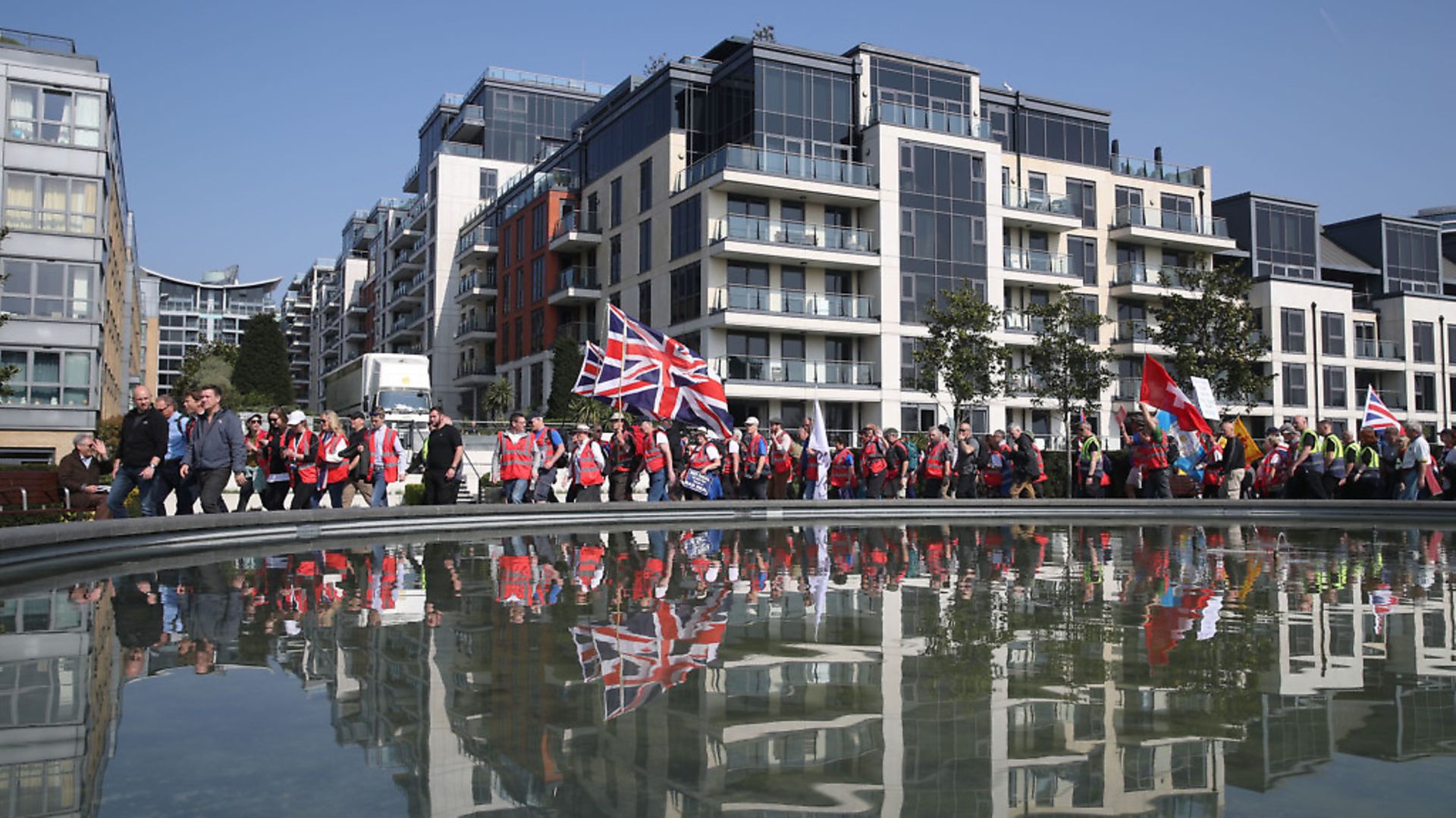 The March to Leave protesters make their way along Imperial Wharf in London. Picture: Steve Parsons/PA Wire - Credit: PA