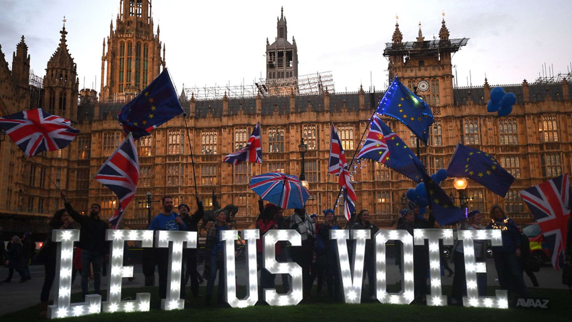 People's Vote campaigners outside the Houses of Parliament. Photograph: Victoria Jones/PA Wire - Credit: PA