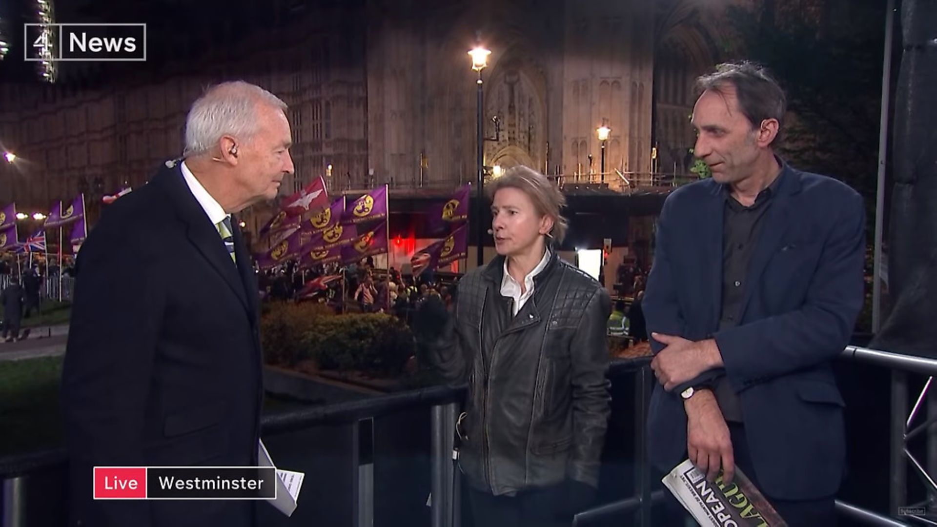 Jon Snow appears on Channel 4 News with Will Self and Lionel Shriver. Photograph: Channel 4 News. - Credit: Archant