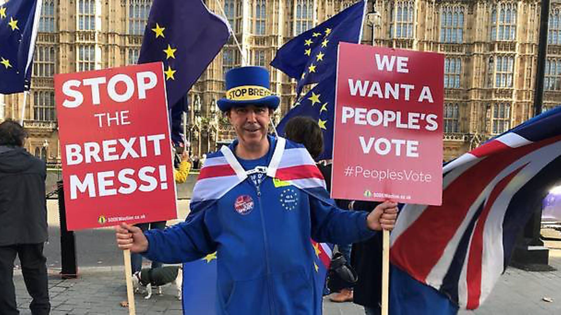 Steve Bray is protesting against Brexit every day outside Parliament (Photograph: PA) - Credit: Archant