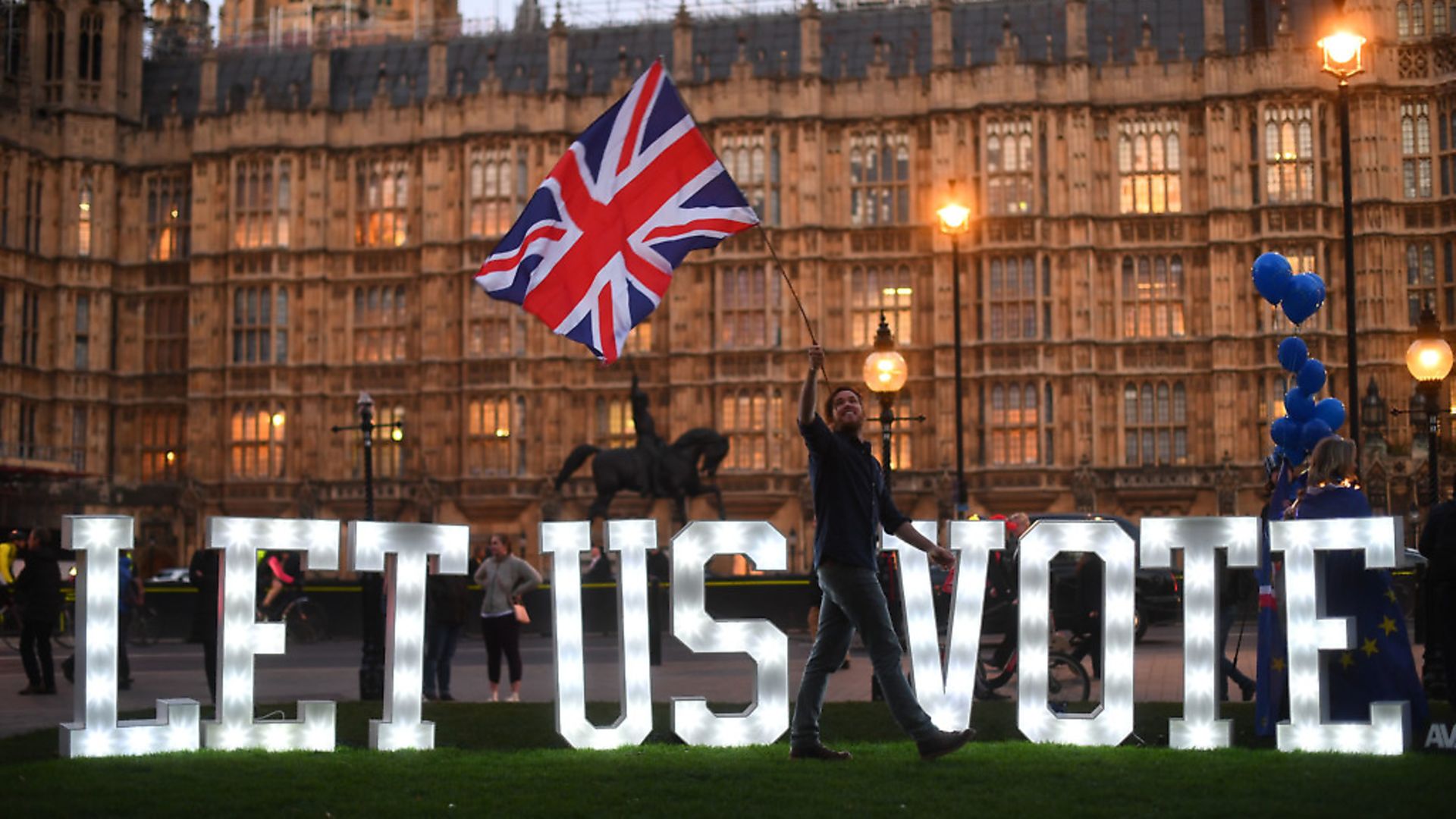 People's Vote campaigners outside the Houses of Parliament. Photograph: Victoria Jones/PA Wire - Credit: PA