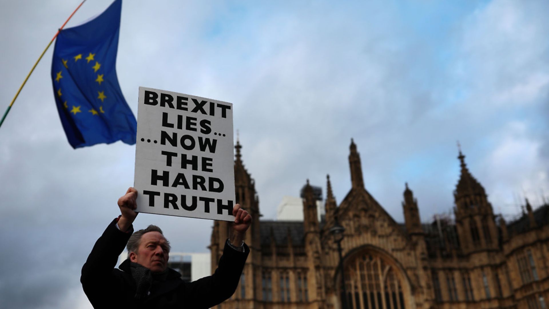 Anti Brexit demonstrators protest in the rain ahead of a meaningful vote. (Photo by Dan Kitwood/Getty Images) - Credit: Getty Images