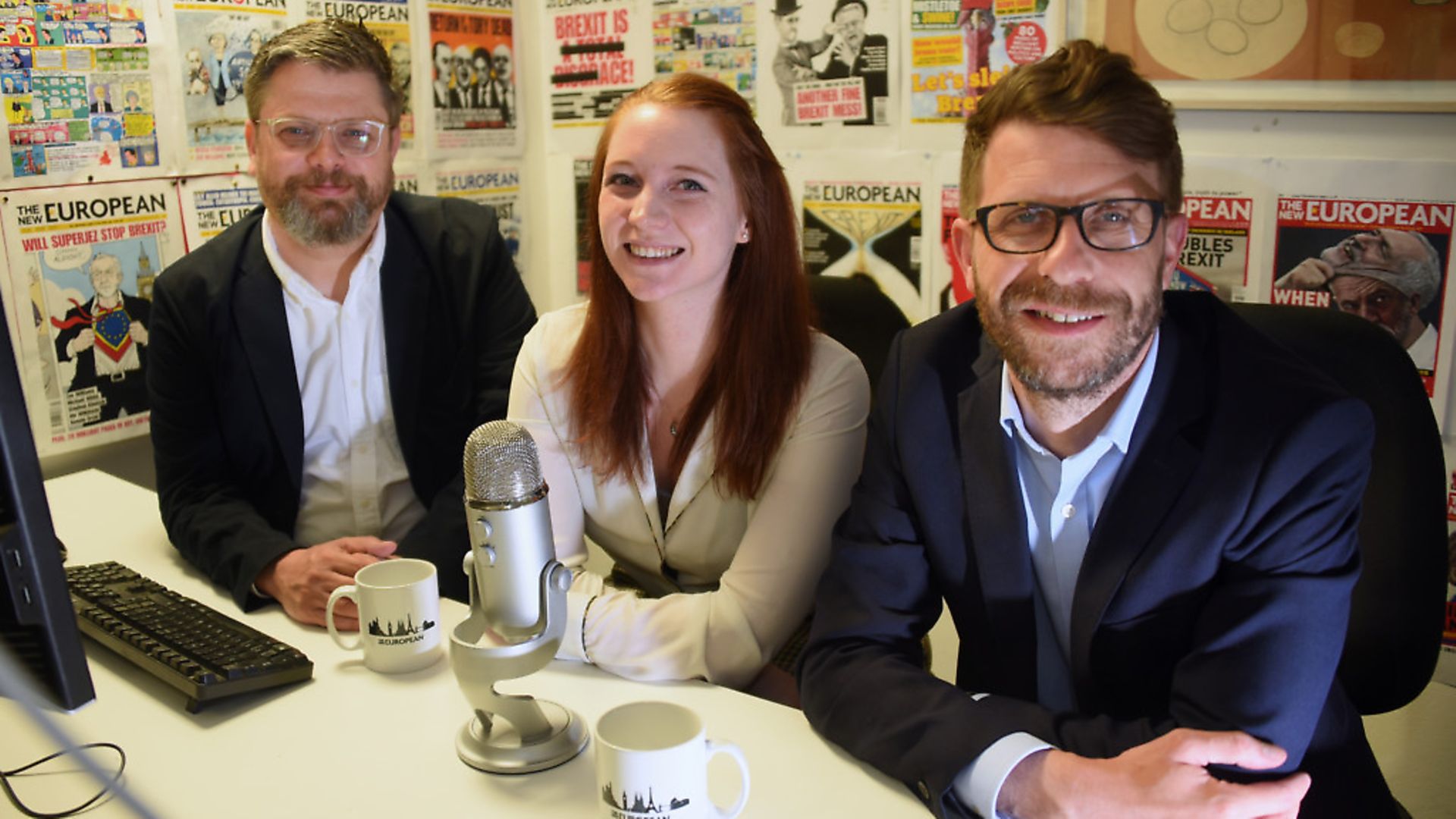 The New European podcast team, Steve Anglesey, left, Geraldine Scott, and Richard Porritt. Picture: DENISE BRADLEY - Credit: Copyright: Archant 2019