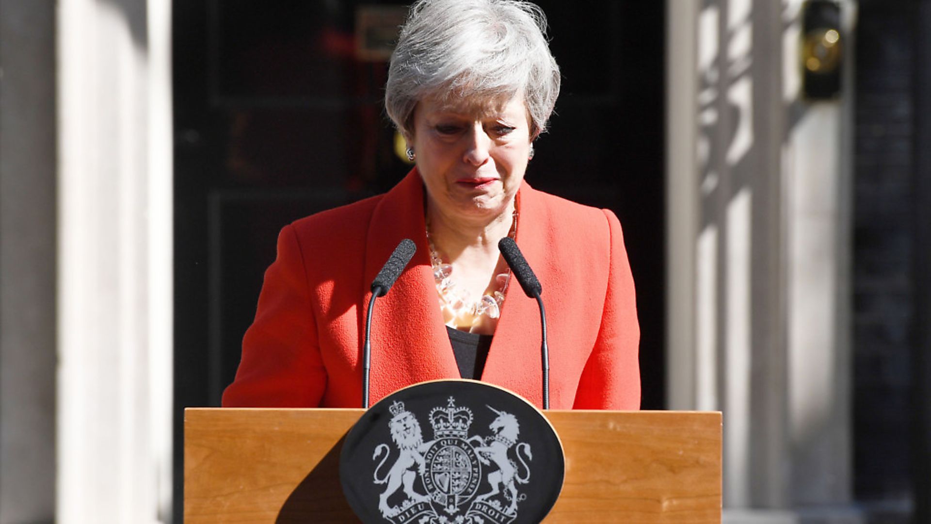Tears as Theresa May announces she is resigning as prime minister.  (Photo by Leon Neal/Getty Images) - Credit: Getty Images