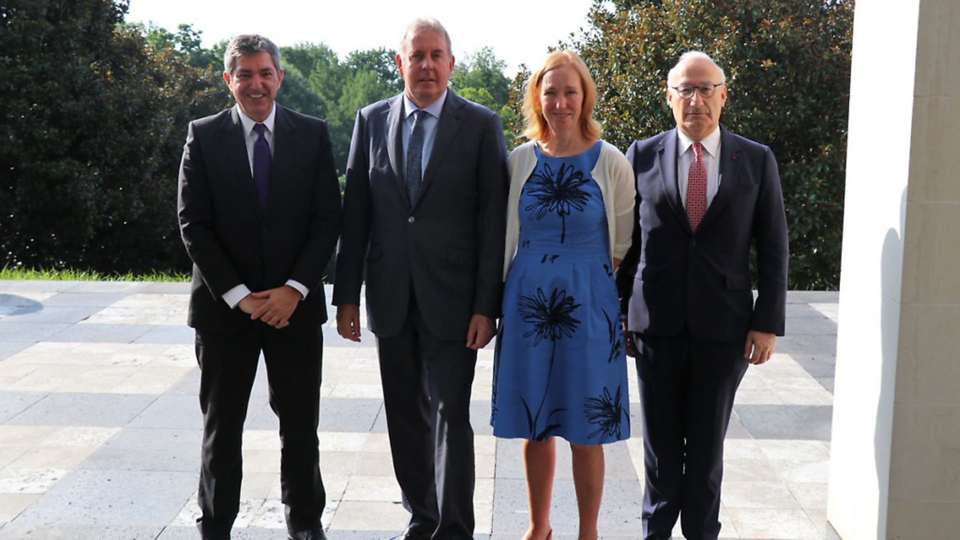 L-R: Diplomatic colleagues Stavros Lambrinidis, Kim Darroch, Emily Haber and Philippe Etienne in a picture tweeted by Haber soon after Darroch stepped down from his role over leaked emails critical of Donald Trump. Picture: Emily Haber - Credit: Emily Haber