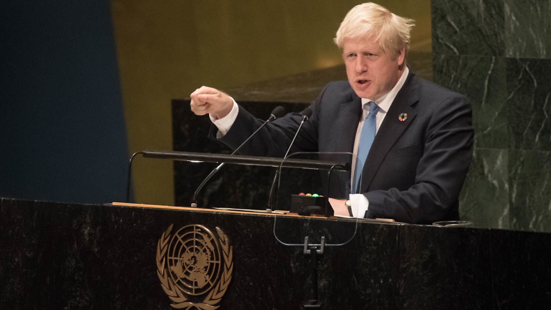 Prime Minister Boris Johnson speaks to the 74th Session of the UN General Assembly. Photograph: Stefan Rousseau/PA Wire. - Credit: PA