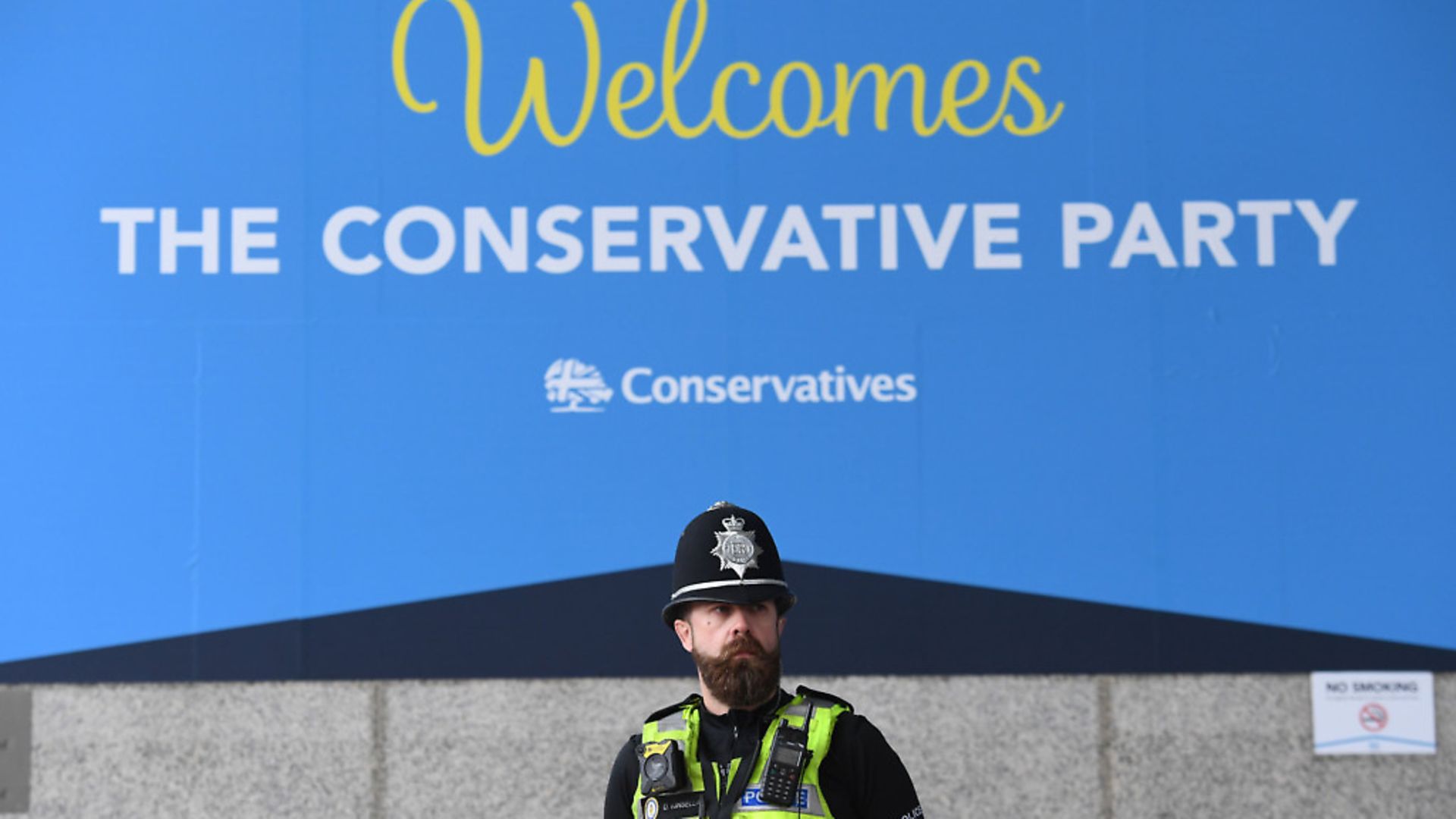 A police officer outside the Conservative Party annual conference. Photograph: Stefan Rousseau/PA. - Credit: PA Archive/PA Images