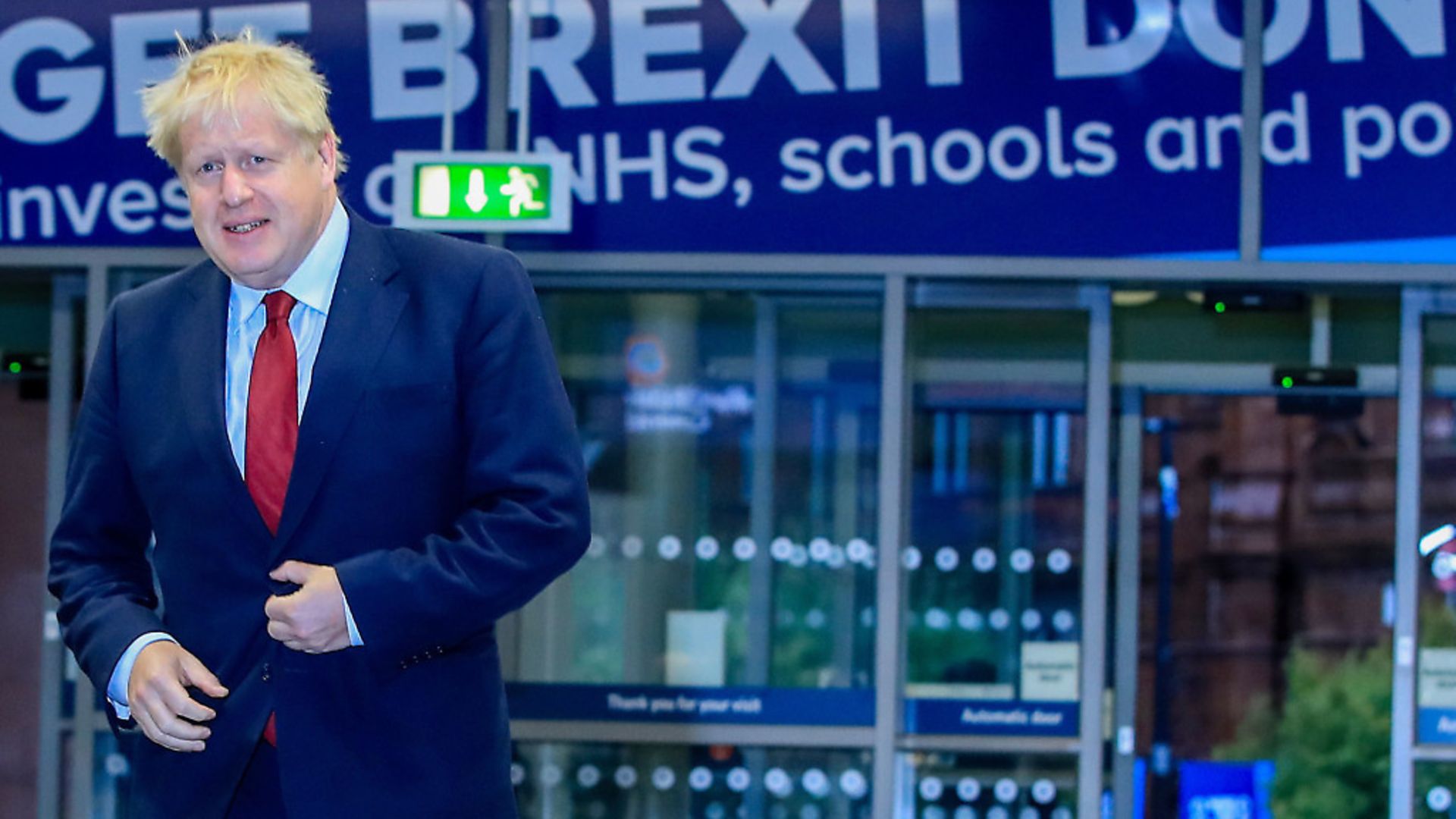 Prime Minister Boris Johnson enters the hall to do morning interviews at the Conservative Party Conference in Manchester. Photograph: Peter Byrne/PA Wire. - Credit: PA