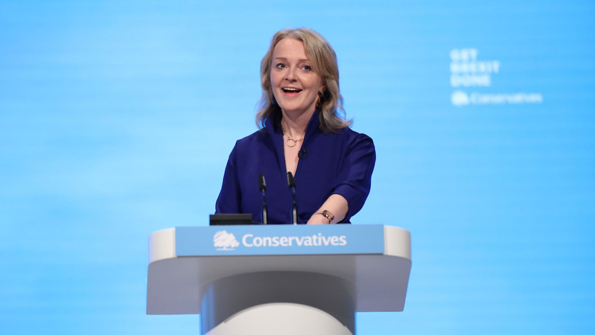 International Trade Secretary Liz Truss speaking at the Conservative Party Conference at the Manchester Convention Centre. Photograph: Danny Lawson/PA. - Credit: PA Wire/PA Images