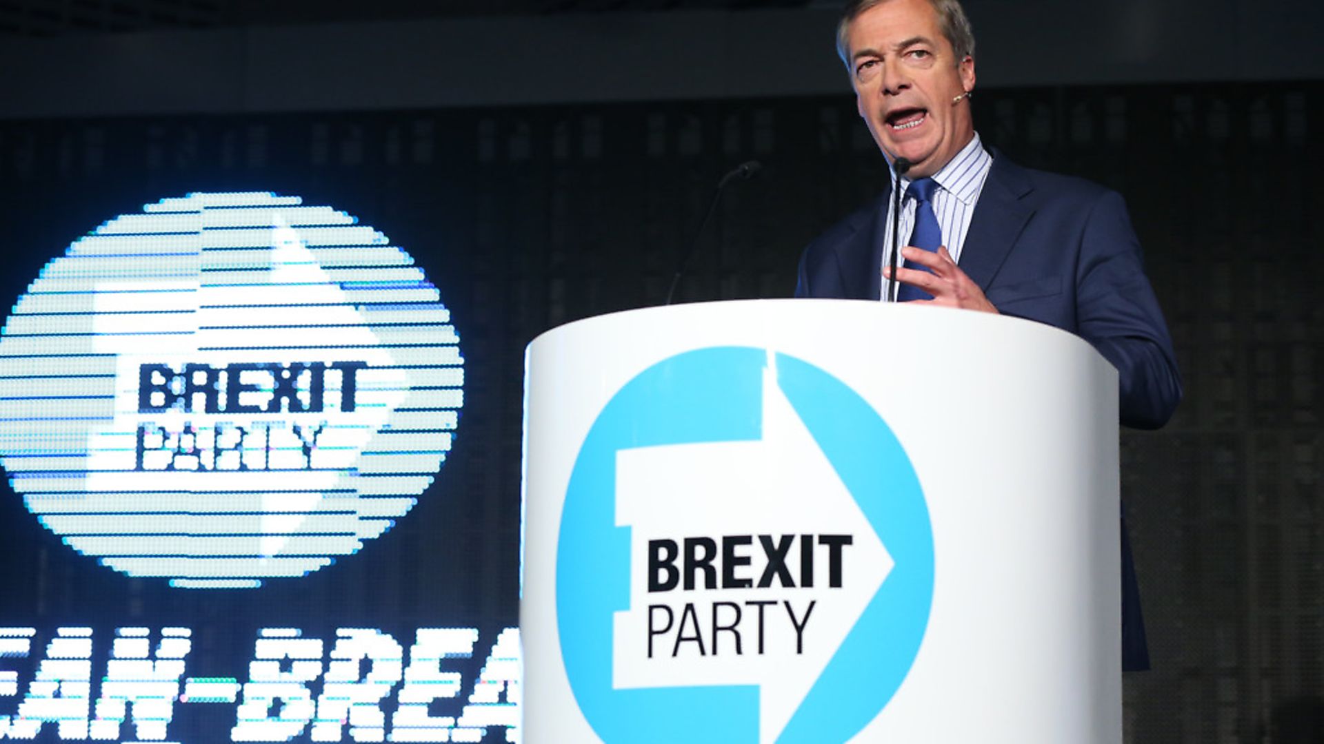Leader of the Brexit Party Nigel Farage speaks during a Brexit Party event. Photograph: Jonathan Brady/PA. - Credit: PA Wire/PA Images