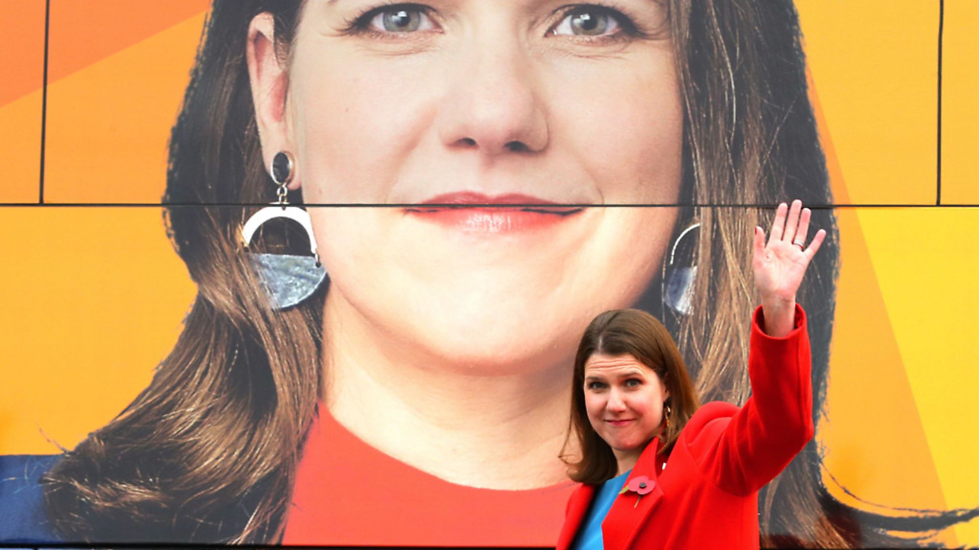 Liberal Democrat leader Jo Swinson in front of the party battle bus Photo: Aaron Chown/PA Wire - Credit: PA