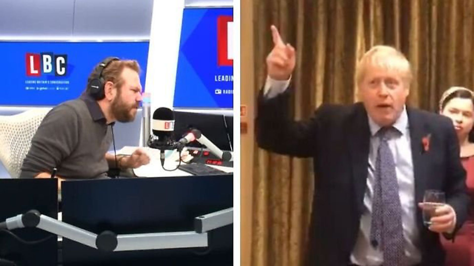 According to LBC radio host James OBrien, a video released of Boris Johnson rambling after a day of campaigning in Northern Ireland shows the PM contradicting the governments own Brexit position. Photo: LBC / Twitter - Credit: Archant