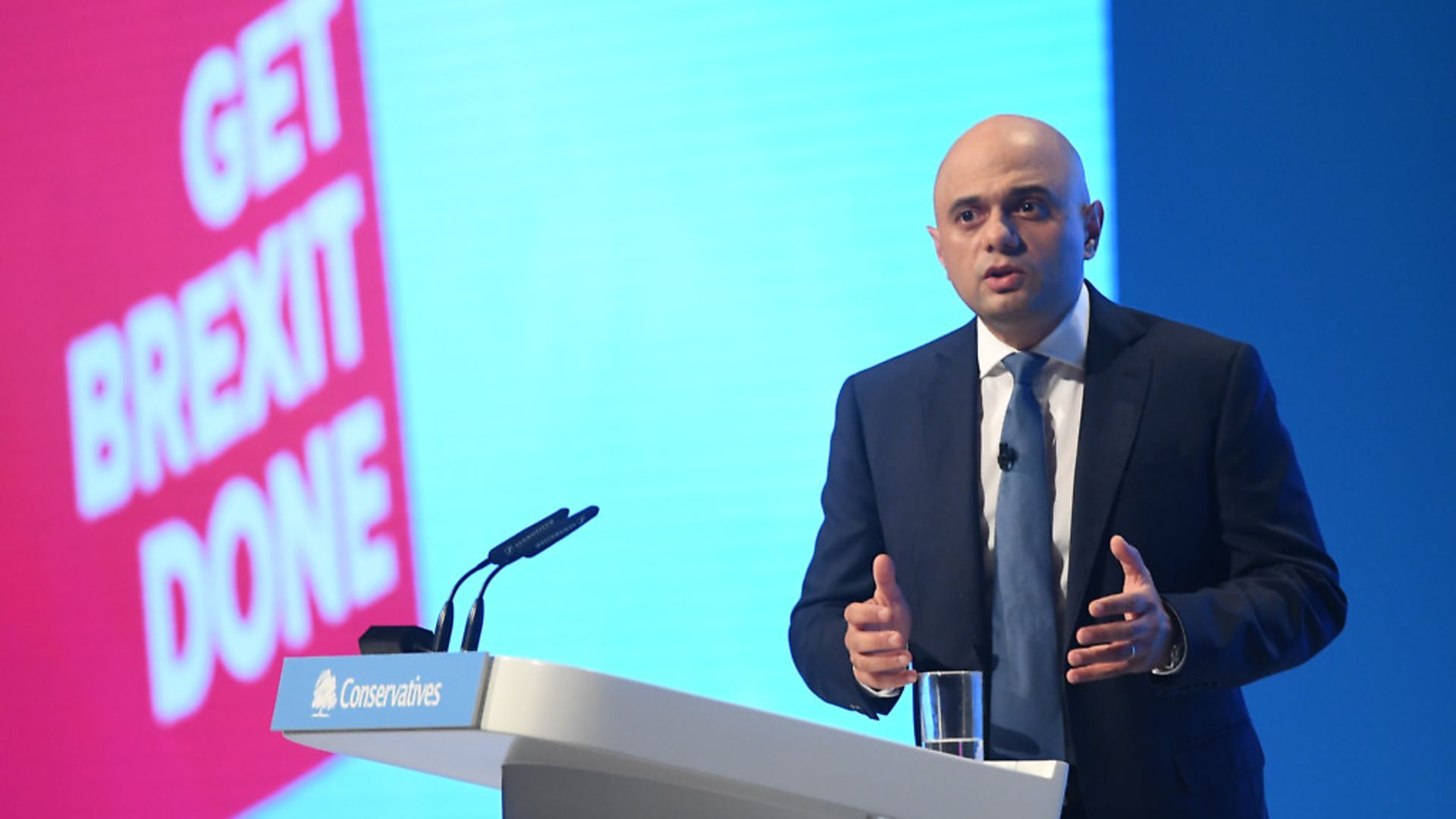 Chancellor of the Exchequer Sajid Javid speaks at the Conservative Party Conference at the Manchester Convention Centre. Photograph: Stefan Rousseau/PA. - Credit: PA Wire/PA Images