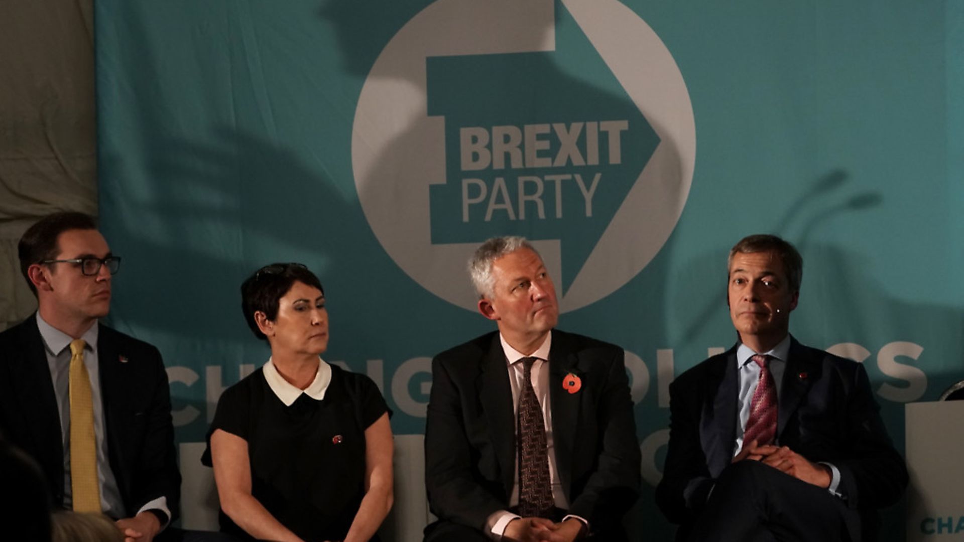 Brexit Party leader Nigel Farage (right) at a party rally in Sedgefield. Photograph: Owen Humphreys/PA Wire. - Credit: PA