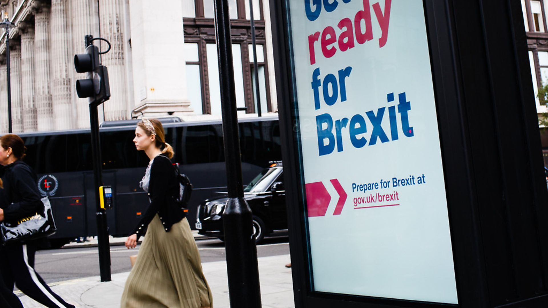 A woman rapidly forgetting a 'Get Ready for Brexit' advert. Picture: David Cliff/NurPhoto via Getty - Credit: NurPhoto via Getty Images