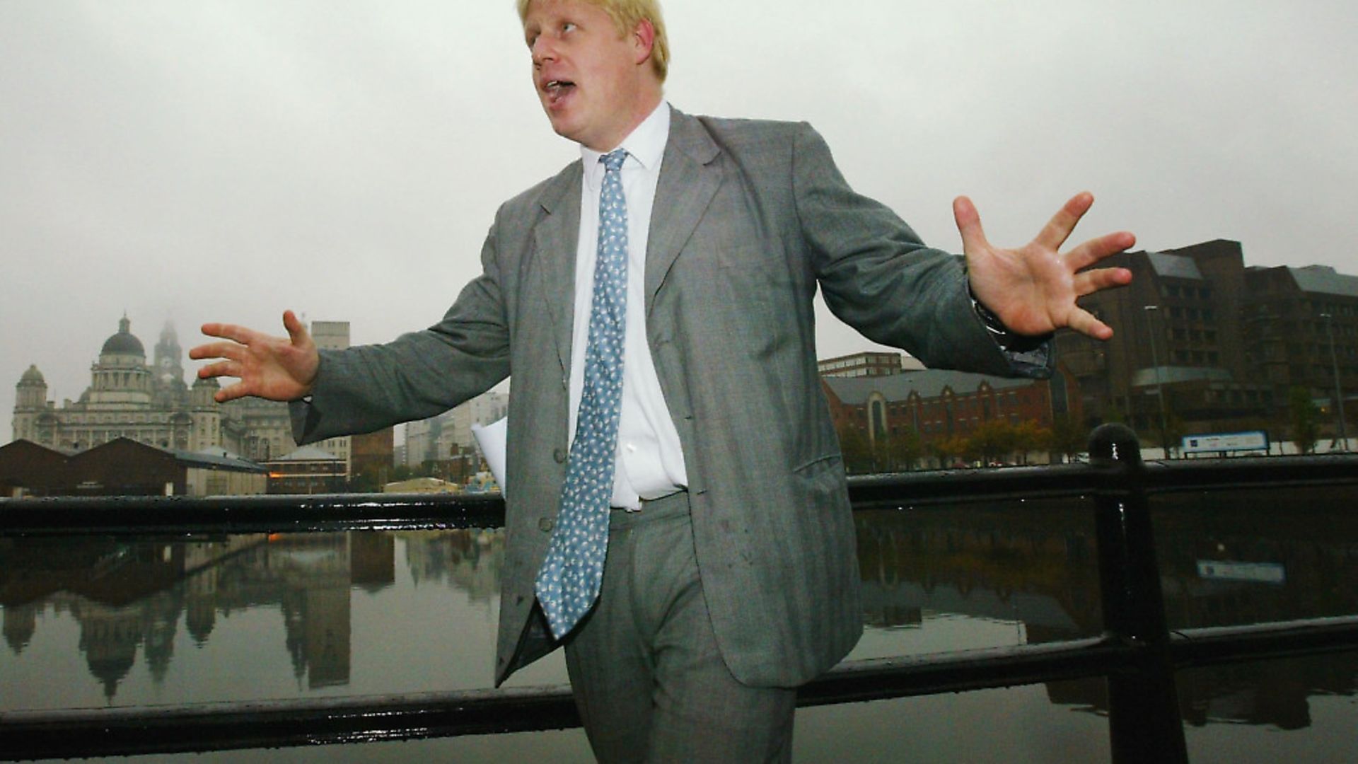 Then editor of The Spectator magazine Boris Johnson poses at Albert Dock during his visit on October 20, 2004 to the city of Liverpool, England. (Photo by Christopher Furlong /Getty Images) - Credit: Getty Images