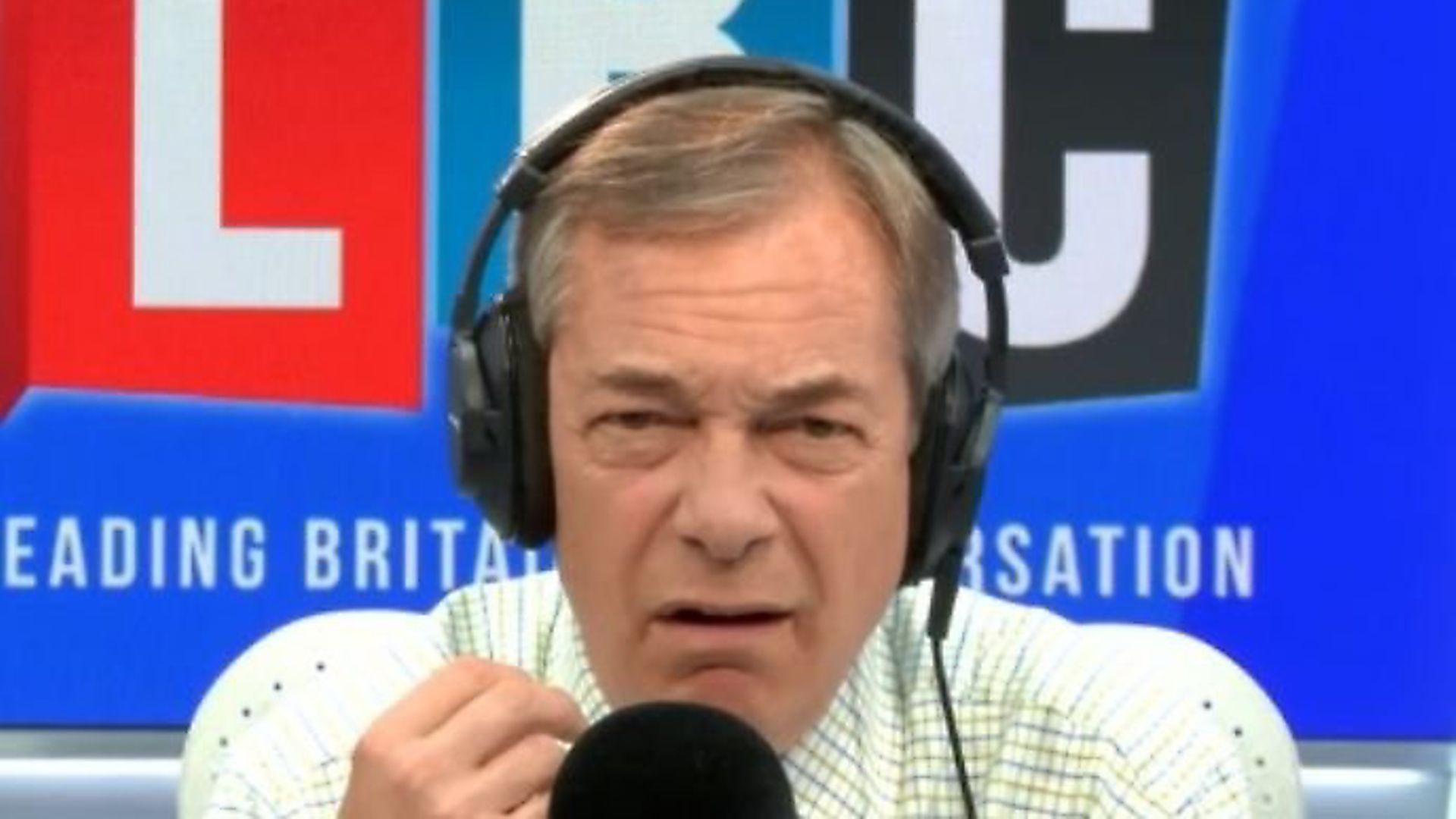 Nigel Farage appears on his radio show on LBC. Photograph: LBC/Global. - Credit: Archant