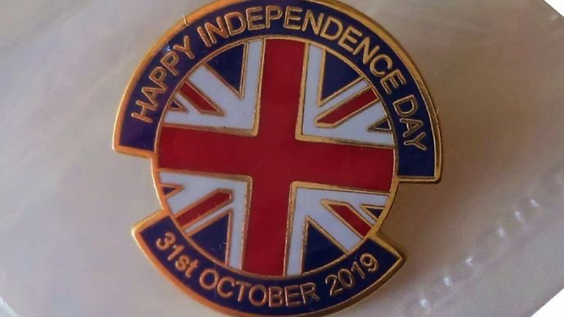 A commemorative Brexit badge. Photograph: eBay. - Credit: Archant