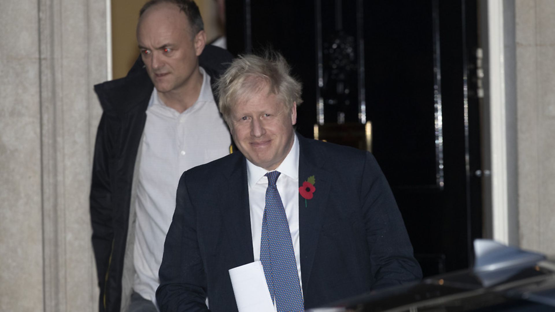 British Prime Minister Boris Johnson and his advisor Dominic Cummings, left, leave 10 Downing Street. (AP Photo/Matt Dunham) - Credit: AP