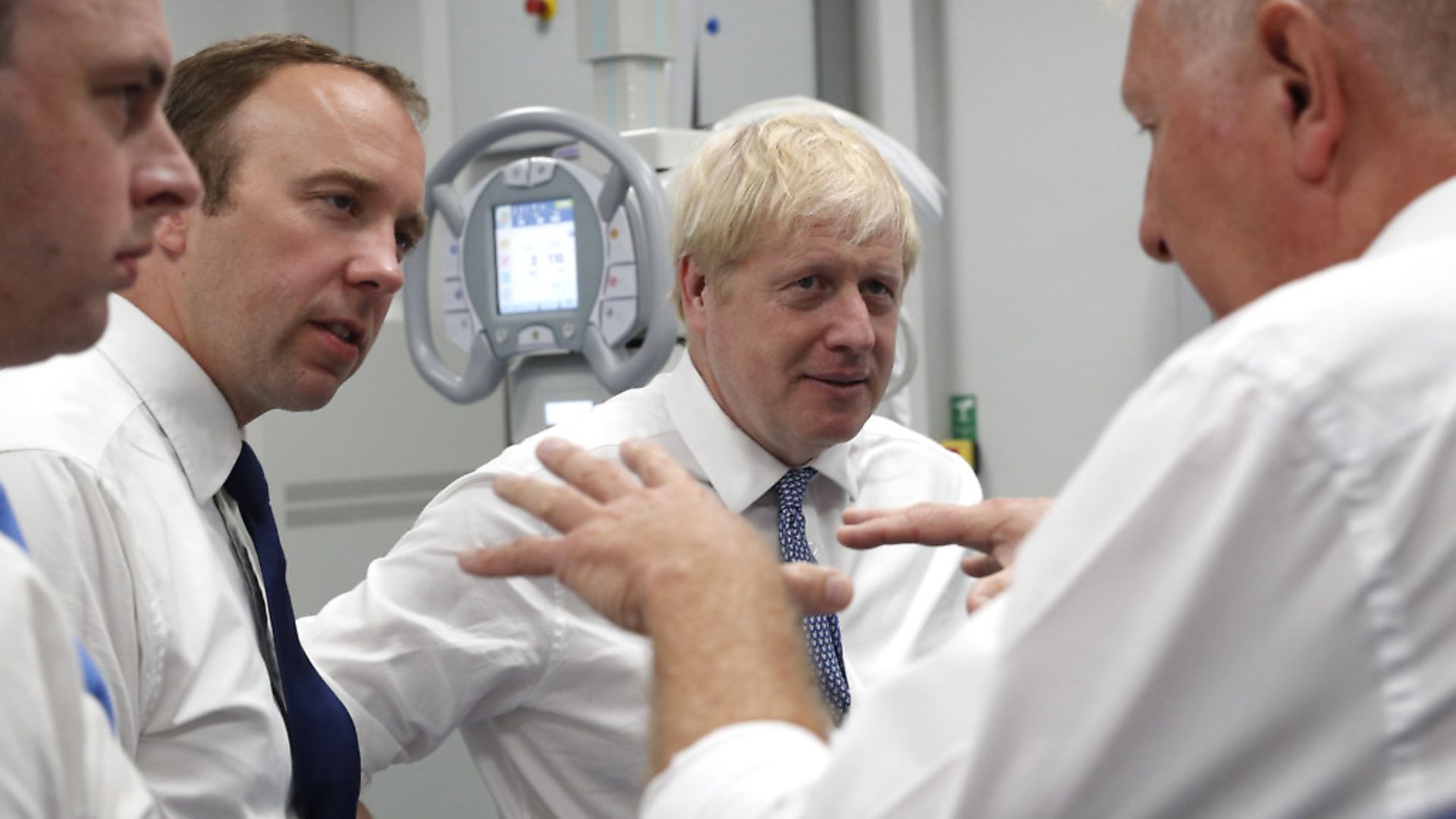 Prime Minister Boris Johnson (2nd right) with Matt Hancock. Photograph: Darren Staples/PA. - Credit: PA Wire/PA Images
