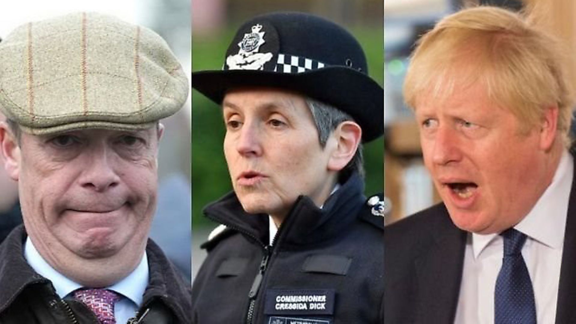 Nigel Farage, Cressida Dick and Boris Johnson. Photograph: PA/TNE. - Credit: Archant