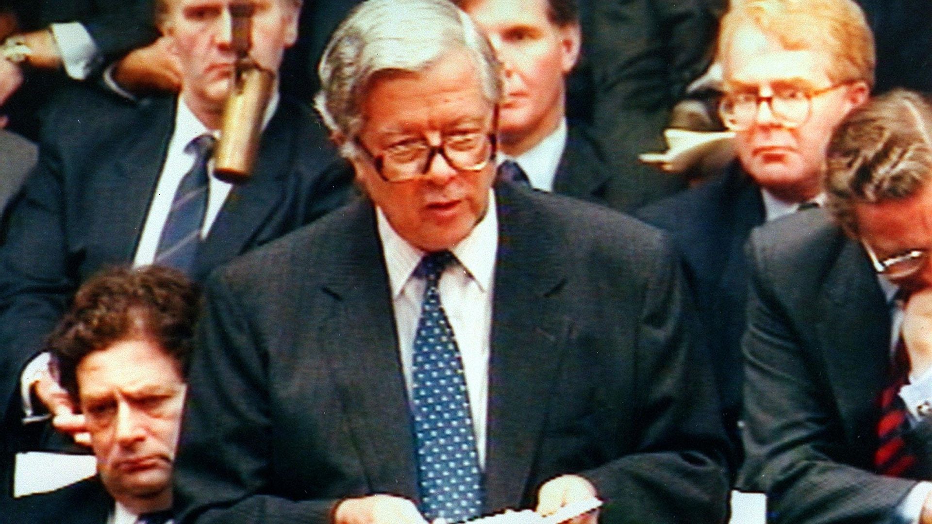 PA Photo 13/11/1990  Sir Geoffrey Howe speaking at the House of Commons in London - Credit: PA