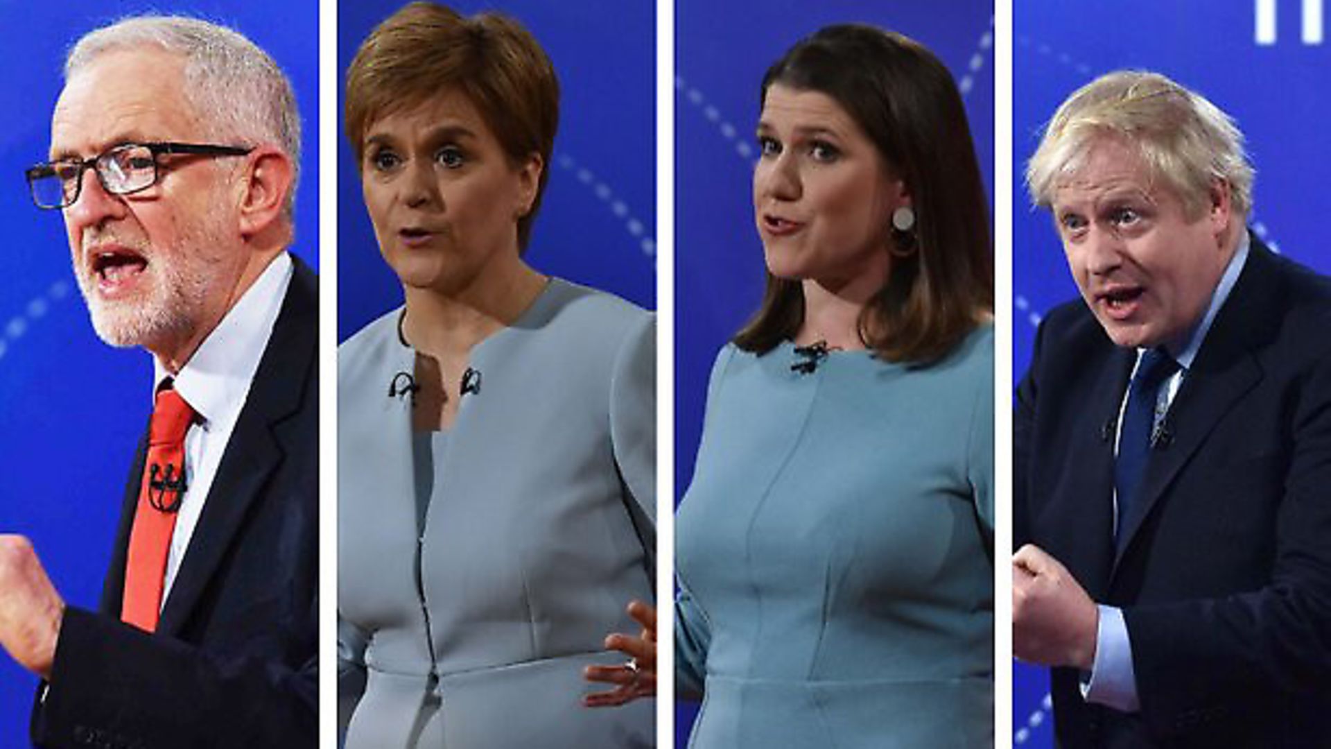 Jeremy Corbyn, Nicola Sturgeon, Jo Siwnson, and Boris Johnson on a Question Time leaders special. Photograph: BBC. - Credit: Archant