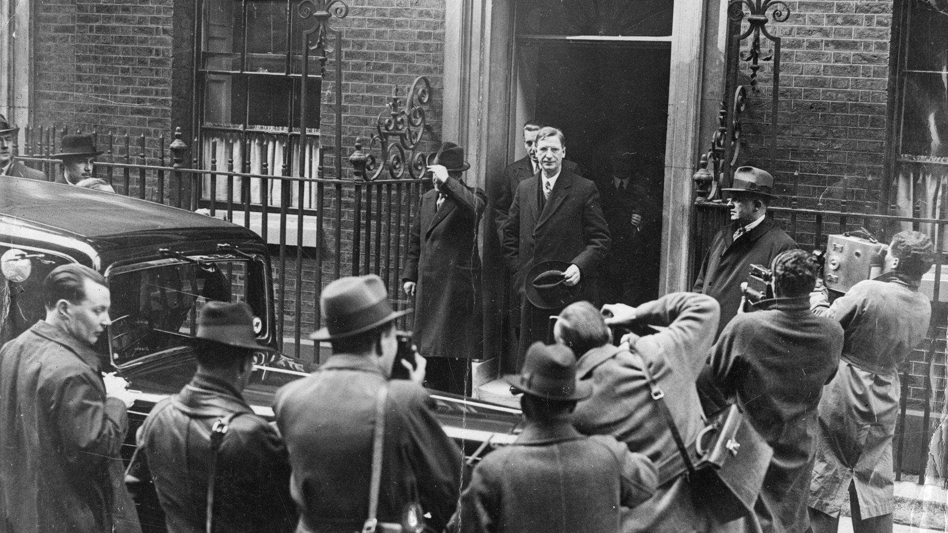 The first Taoiseach of the Republic of Ireland Eamon de Valera leaves 10 Downing Street in April 1938 after signing the Anglo-Irish Trade Agreement - Credit: Getty Images