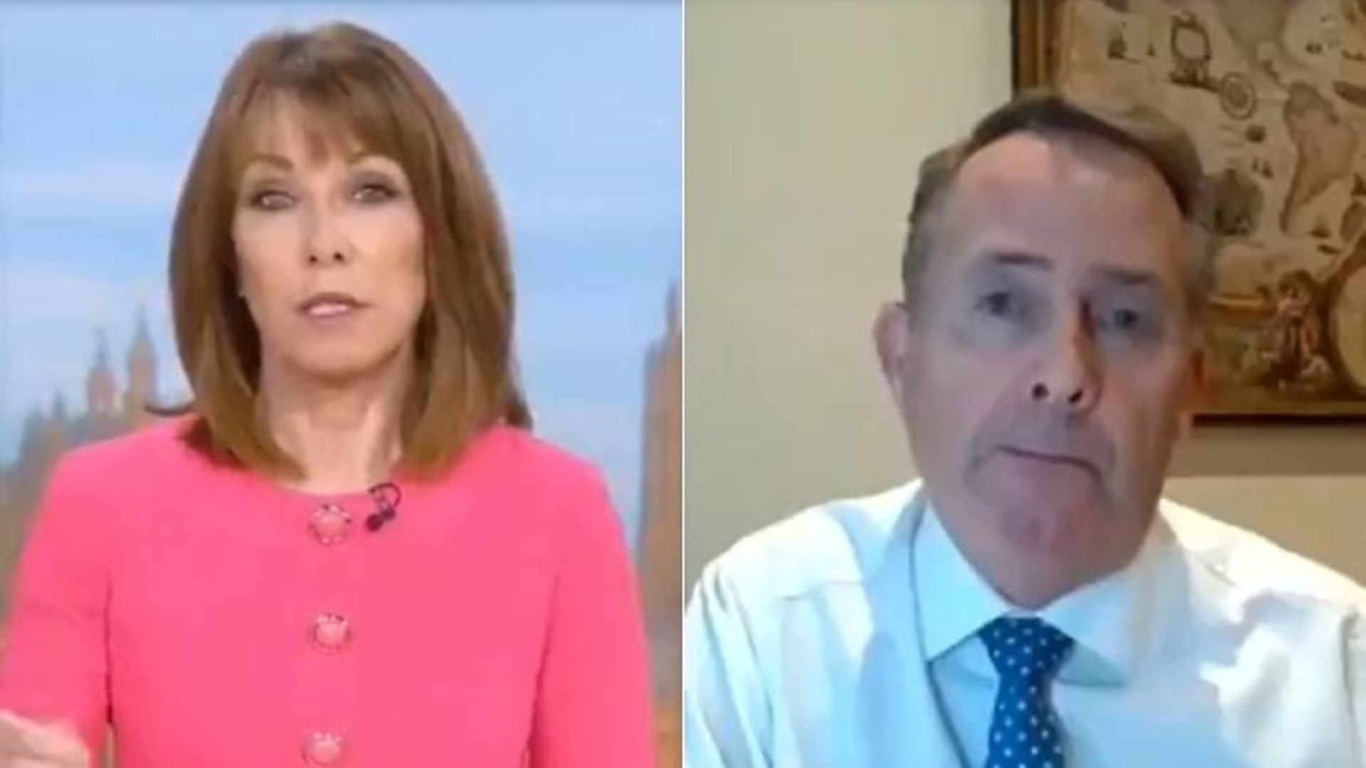 Kay Burley (L) and former international trade minister Liam Fox on Sky News - Credit: Twitter