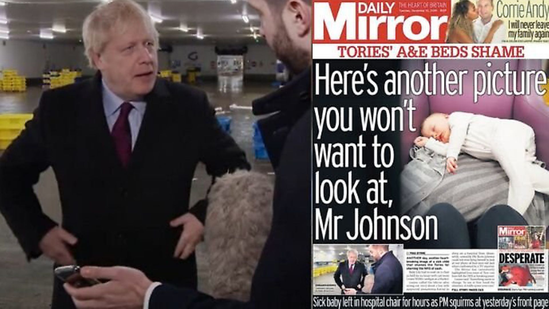 The Daily Mirror has published a second devastating photo showing the intolerable strain Tory cuts have placed upon the NHS in a follow up to yesterdays news of a sick boy sleeping on the floor which shamed the Tories. Photo: ITV / Mirror - Credit: Archant