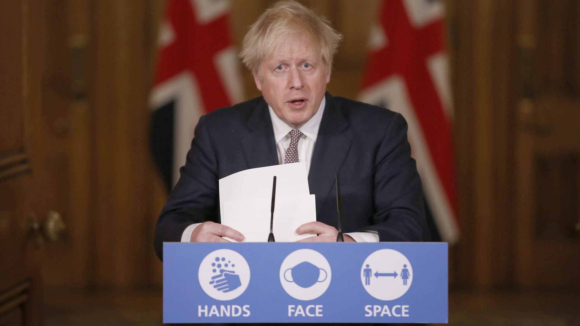Prime Minister Boris Johnson during a media briefing on coronavirus (COVID-19) in Downing Street, London. - Credit: PA