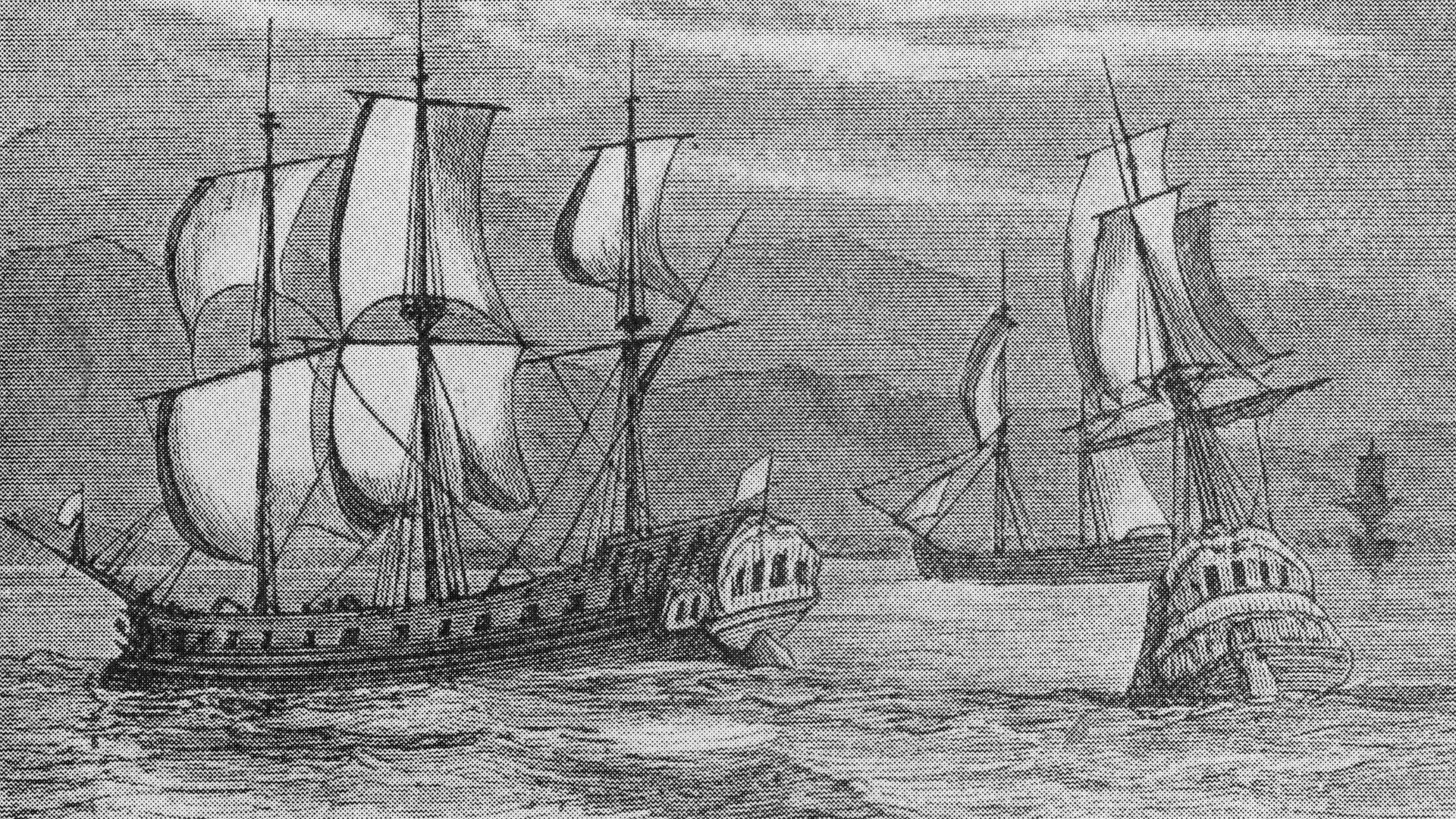 Some of the First Fleet, the ships which took British convicts to Botany Bay, where they established the first European settlement in Australia, 1788 - Credit: Getty Images